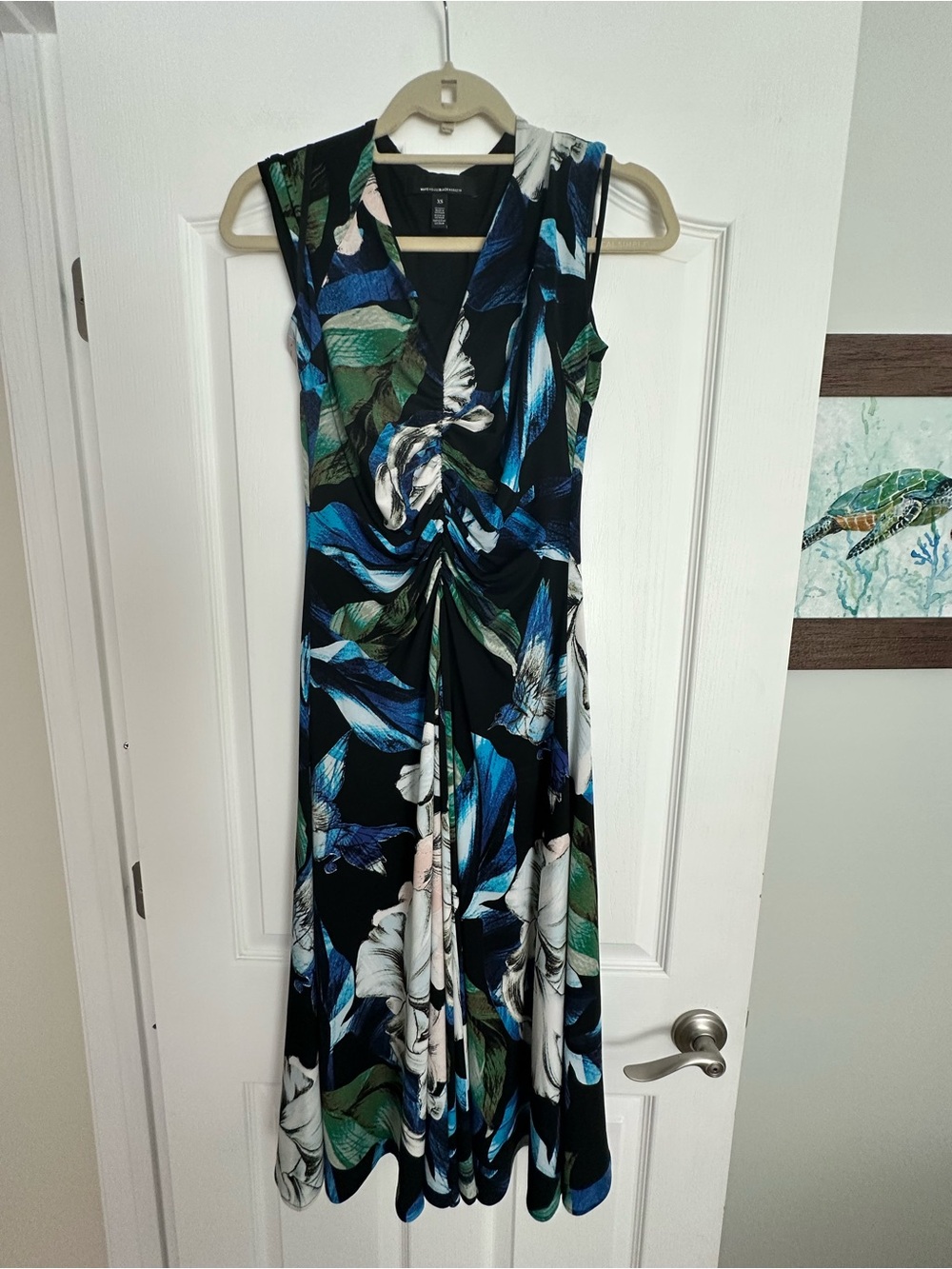 White House Black Market NWOT Black Floral Twist-Front Maxi Dress